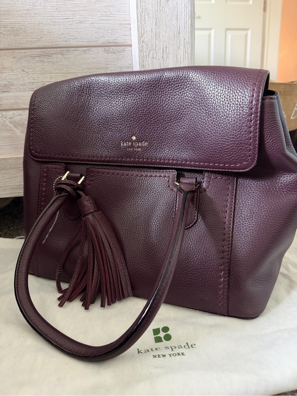 kate spade Plum Leather Tassel Bag